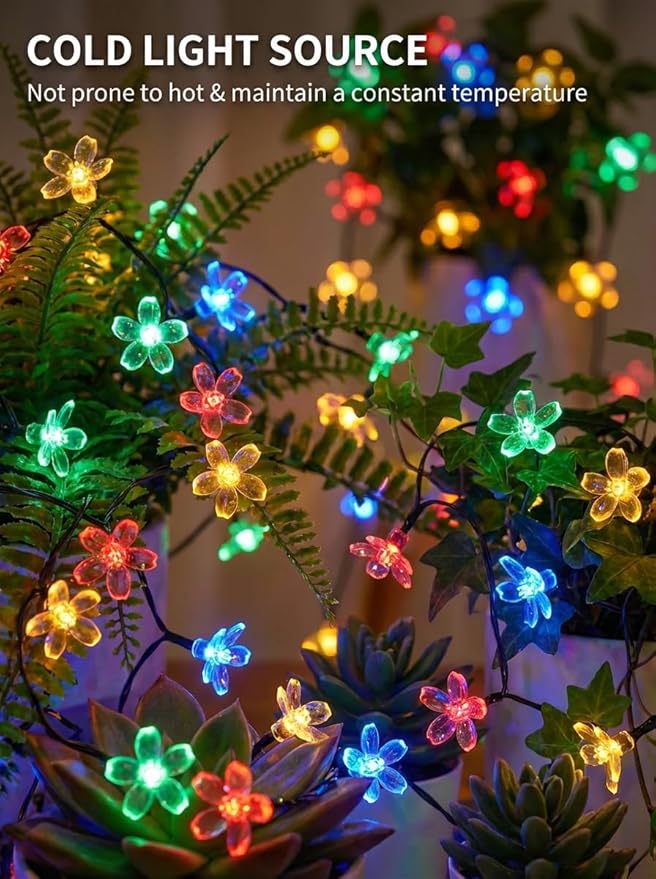 ITICdecor Solar Flower String Lights Outdoor Waterproof 50 LED Solar Powered Fairy Lights for Garden, Fence, Patio, Yard, Christmas Tree & Party Decor (Multi-Color)