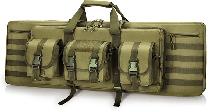 DULCE DOM 36 42 48 Inch Double Rifle Case, Tactical Soft Padded Backpack for Hunting & Shooting Range, Heavy-Duty Storage Gun Bag for 2 Rifles & Pistols with Lockable Zippers & MOLLE System