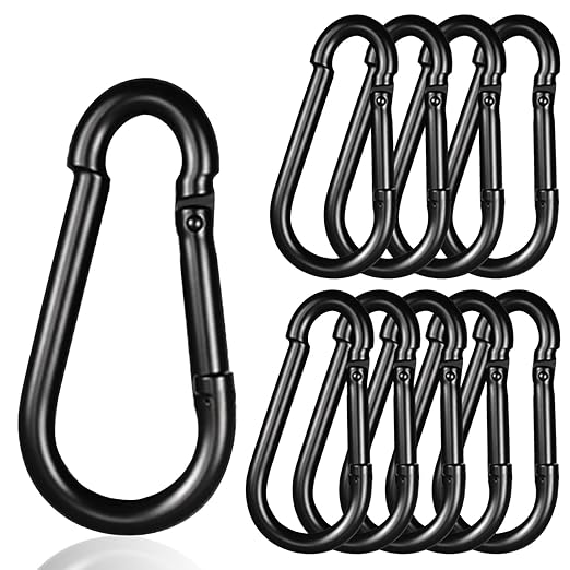 Black Carabiner, Heavy Duty Galvanized Steel Spring Snap Hook Carabiner Clips with 770LBS Holding Capacity, Ideal for Outdoor, Hammock, Swing and Travel (10PCS M10 4Inch)