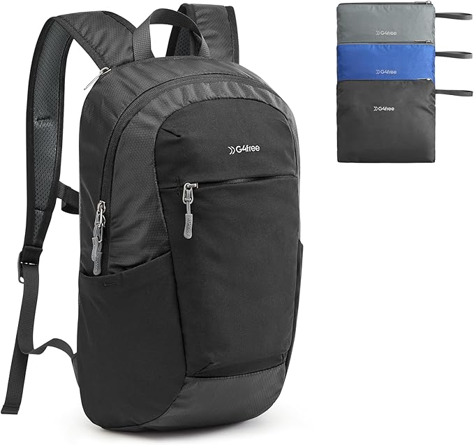 G4Free Small Hiking Backpack 20L Lightweight Foldable Packable Travel Daypack with Thickened Back Panel for Men Women (Black)