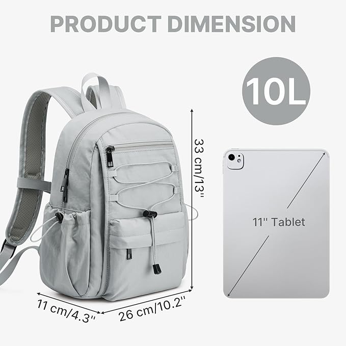 G4Free 10L Small Backpack for Women Men Lightweight Mini Travel Backpacks Hiking Casual Daypack, Light Gray