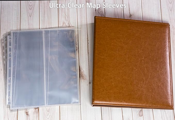 30 Pack 60 Pockets 4.5x11” Folded Map Sleeves, Ultra-Clear Brochure Organizer Pages for 3 Ring Binder, Top Loading Map Protector Sleeves
