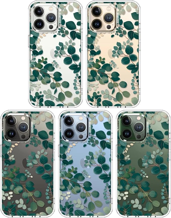 MOSNOVO Case for iPhone 13 Pro, [Buffertech 6.6ft Military-Grade Drop Protection] [Anti Peel Off Tech] Clear TPU Bumper Phone Case Cover Design - Eucalyptus
