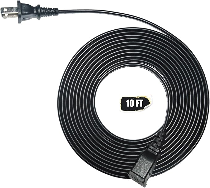 Black Extension Cord 10 ft Long Thin Extension Cords 2 Prong with Single Plug Ideal for Christmas Lights,Halloween Decorations, Lamps,TV Power Cord Indoor/Outdoor Use