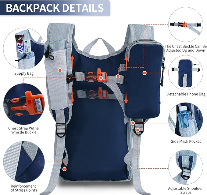 Hiking Backpack 10L/15L Small Daypack Lightweight Packable Travel Foldable Water Resistan for Women Men (Navy Blue, 10L)