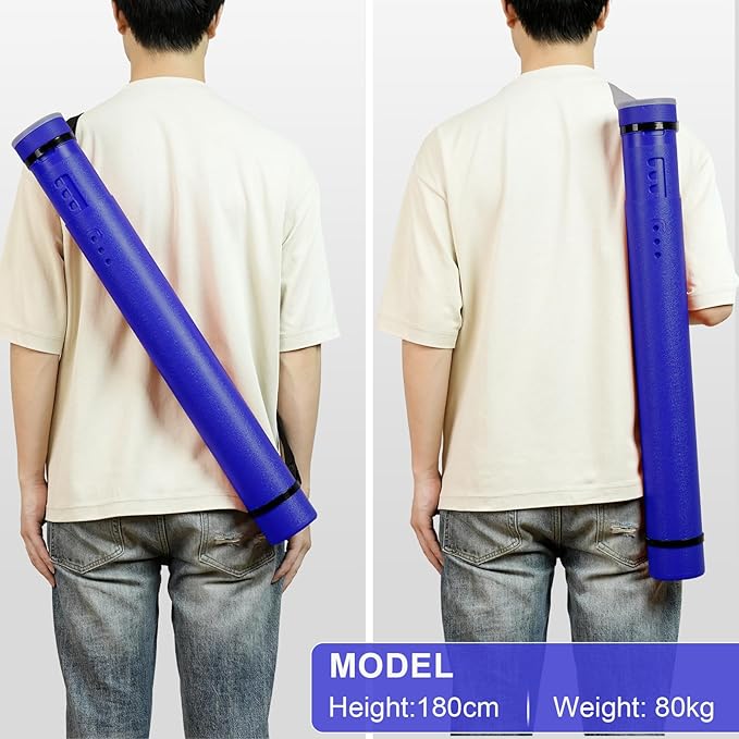 DEWEL Poster Tube, Waterproof Poster Holder Plastic Expandable Poster/Art/Document Storage Tube 24.5" to 40", Adjustable Poster Storage Blueprint Holder with Carrying Strap (Dark Blue-Large Size)