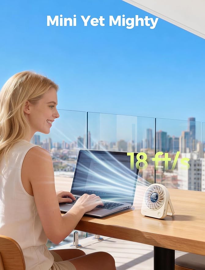 Aecooly Mini Portable Fan, Small Enough to Hold USB Desk Fan, 4 Speeds Quiet Rechargeable [10H Max Cooling Time], 180° Adjustable Battery Powered Personal for Travel, Office, Gifts for Women -Beige