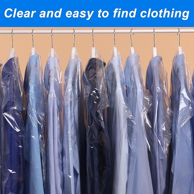 100 Pack Plastic Dry Cleaning Bags 23.6x35.4 Inch Garment Bags for Hanging Clothes Clear Dry Cleaner Covers Transparent Dust-Proof Clothing Covers for Suits Coats Uniforms Laundrette