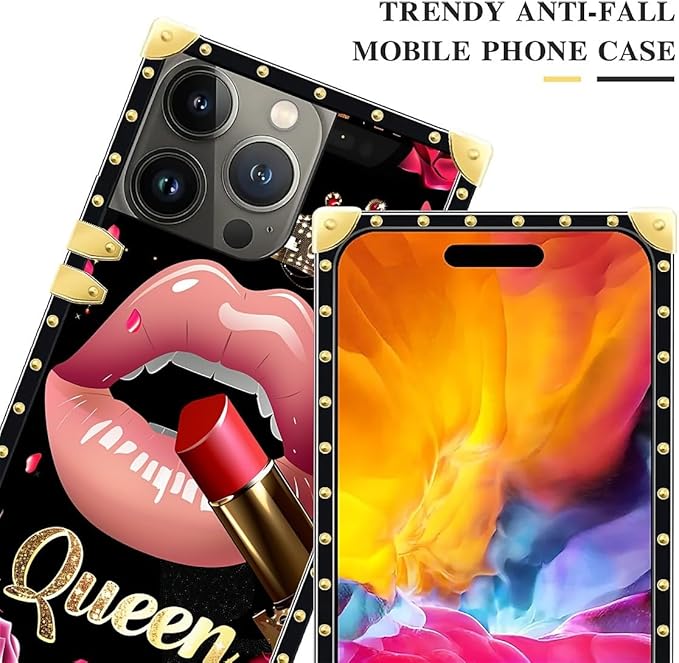 Compatible with iPhone 15 Pro Case, Glitter Red Rose Queen Leopard Lipstick Luxury Golden Decoration for Girl Women Soft TPU Shockproof Protective Hard PC Back for iPhone 15 Pro