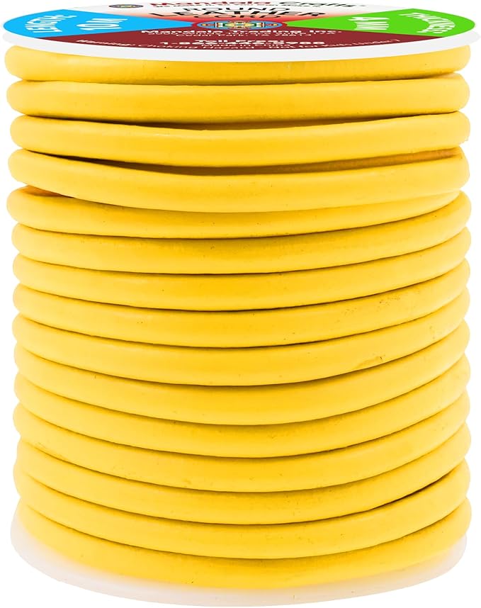 Mandala Crafts Round Genuine Yellow Leather Cord for Jewelry Making – 4mm Cowhide Leather Rope String Lace for Kumihimo – 11 Yards Cowhide Craft Cording Spool