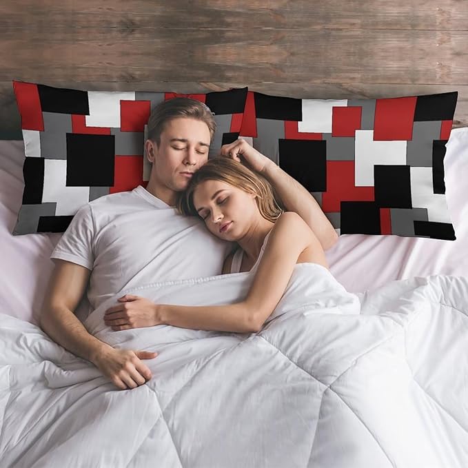 Red Black Grey White Throw Pillow Covers Set of 2 Queen Size Abstract Modern Art Geometric Pillow Cushion Cases Standard Pillow Cases Decorative Pillowcase 20X30 Inch for Sofa Bed