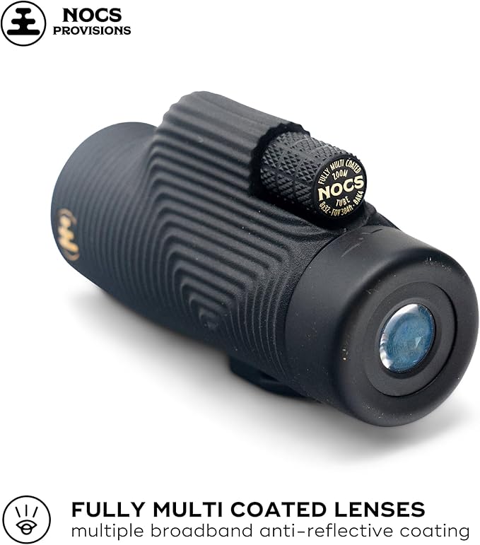 Nocs Provisions Zoom Tube 8x32 Monocular, 8X Magnification Telescope, Bak4 Prism, Wide Field of View for Bird Watching, Backpacking & Wildlife Viewing - Obsidian Black