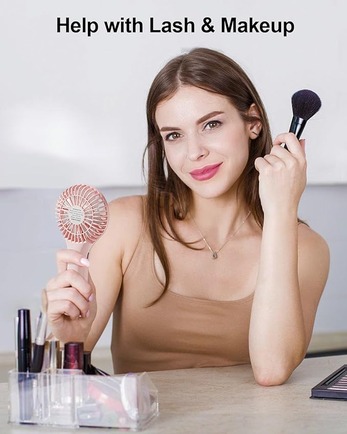 TriPole 2 Pack Mini Portable Handheld Fan Pink, 3 Speeds Powerful Personal Battery Hand Held Fan for Travel Trip Outdoor Concerts, Cute Small Rechargeable Lash Fan for Makeup Skincare Drying