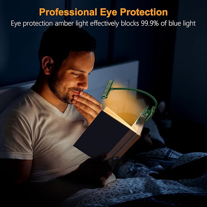 Gritin 19 LED Rechargeable Book Light for Reading in Bed with Memory Function- Eye Caring 3 Color Temperatures,Stepless Dimming Brightness,90 Hrs Runtime Clip on Light for Book Lovers-Dark Green