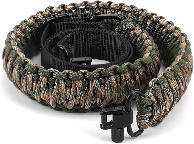 Double Braide 550LB Shotgun Sling 2 Point Paracord Rifle Sling,Non-Slip Traditional Adjustable Gun Sling for Hunting Shooting Camping