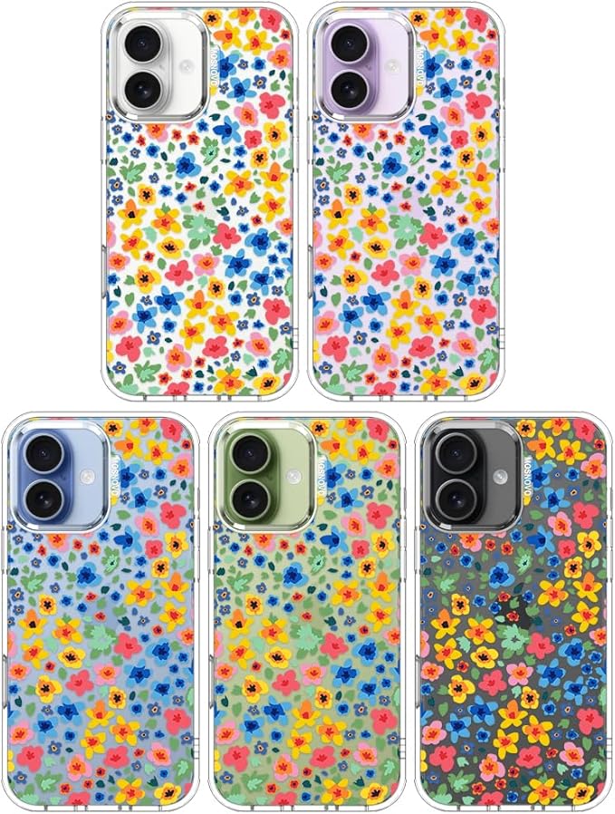 MOSNOVO for iPhone 17 Case | Military Grade 6.6ft Drop Tested | Camera Control | Clear with Little Flowers Design