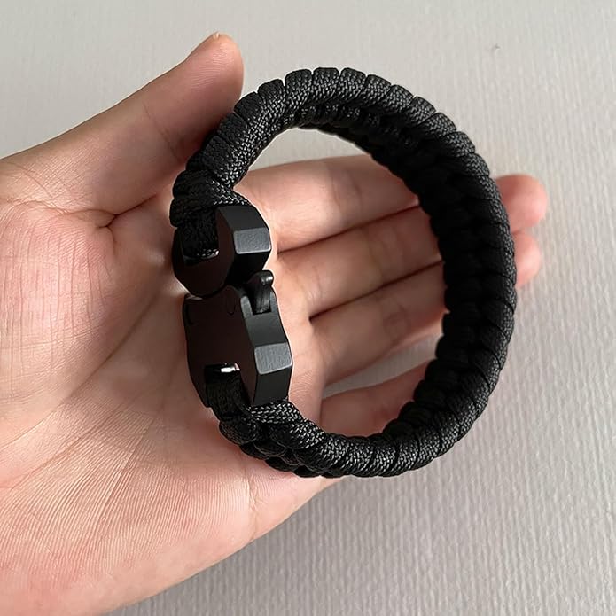 Parachute Cord Bracelets Trilobite Weaved Paracord Bracelet with Side Release Buckle 8.7 inch Black Bracelet for Men Women 1 Set