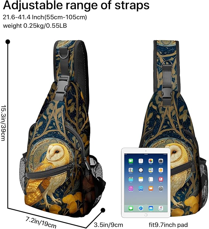FyLybois Barn Owl Sling Bag for Women Lightweight Crossbody Backpack Casual Daypack with Adjustable Strap for Travel Work Hiking Everyday Use