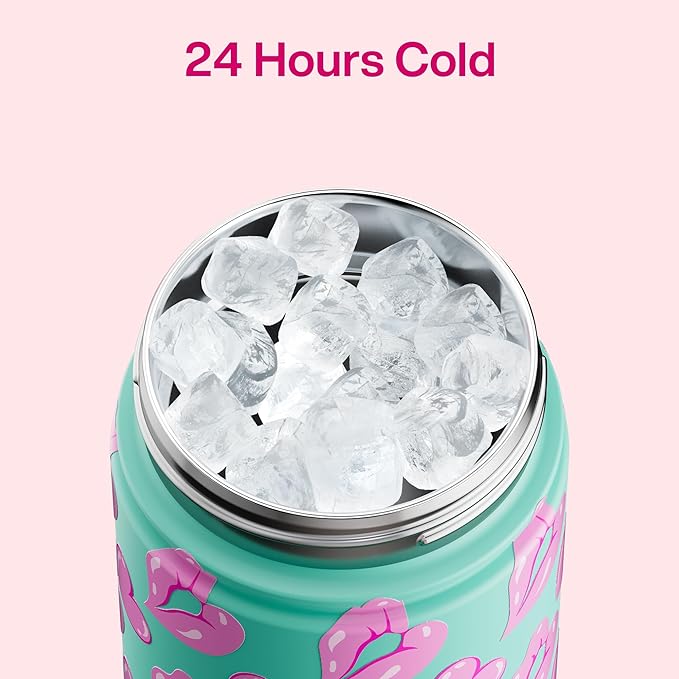 ENCOOL Valentine's Day Insulated Water Bottle with Straw Stainless Steel Water Bottle, Leak-Proof, BPA-Free, Keeps Cold for 24 Hours for Sports, Travel, School (26 oz, Kiss Love Violet x Mint)