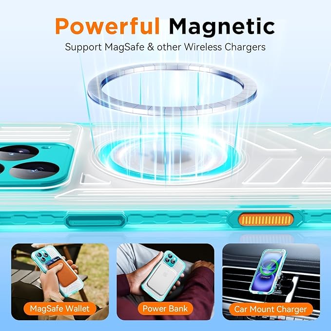 WIFORT for iPhone 16 Pro Waterproof Case, [IP68 Underwater] [Blue Light Filter Lens] [15FT Military Shockproof], Fit for Magsafe Full Body Magnetic Frosted Phone Case with Lanyard, 6.3" Teal
