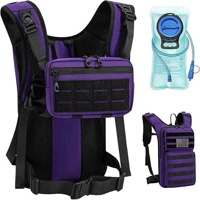 Koculemi Tactical Hydration Backpack with 2L Water Bladder and Front Small Tactical Pouch, Outdoor Water Backpack for Men Women, Sports Hydration Pack for Hiking, Cycling, Climbing