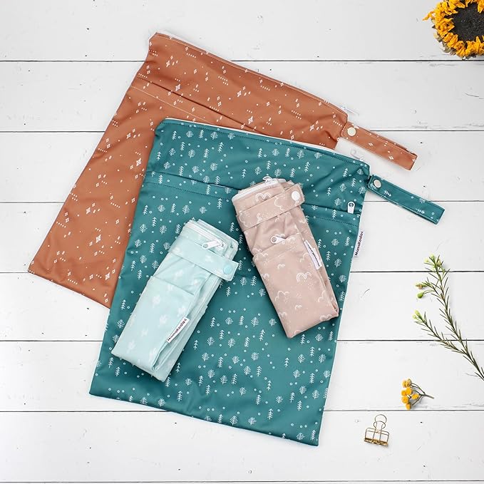 Mama Koala Waterproof Wet Dry Bags for Baby Items, Cloth Diapers, Swimsuits, Travel, Gym Clothes, Beach, Pump Parts, Toiletries, Two Zippered Pockets, 2 Pack (W017)