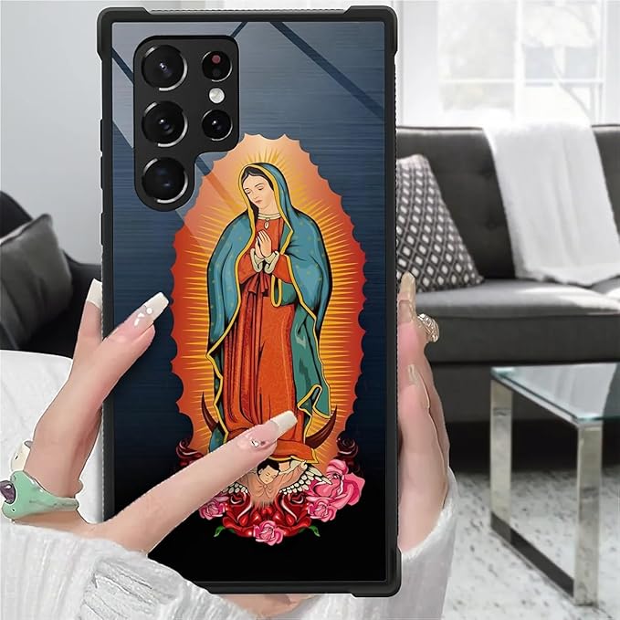 for Samsung Galaxy S23 Ultra Case, Red Virgen Guadalupe Pattern Graphic Design Girl Boy Soft Silicone Hard Acrylic Shock Protection for Samsung Galaxy S23 Ultra