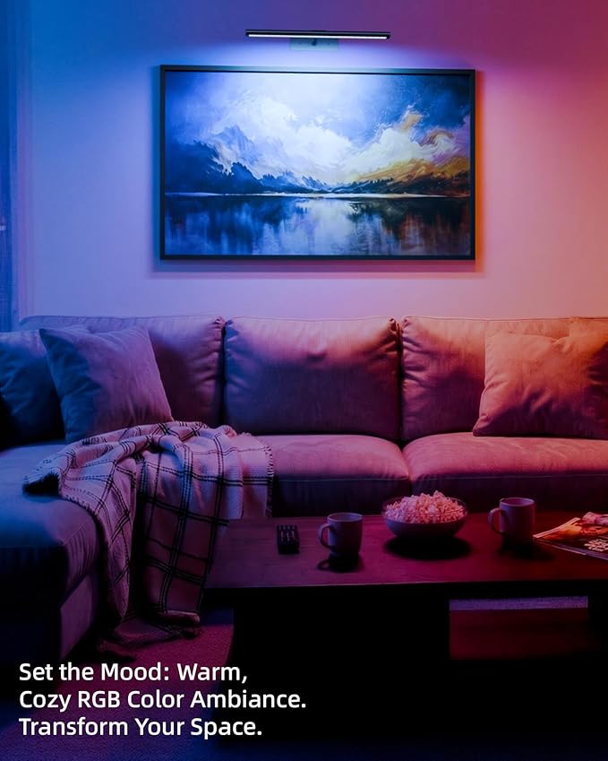 EZVALO Picture Light for Wall, 4800mAh Rechargeable Wireless Battery Lights for Painting, 16In Dimmable Magnetic LED RGB Art Display Light, Colors Temperatures, for Gallery, Living Room, Hallway