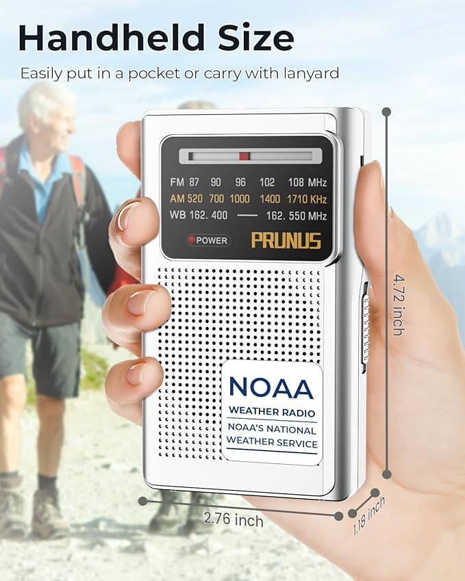 PRUNUS J161 NOAA Weather Radio AM FM, Battery Operated Radio for Power Outages, Transistor Radio with Best Reception,Stereo Earphone Jack, for Emergency,Hurricane, Storm, Running, Walking,Home