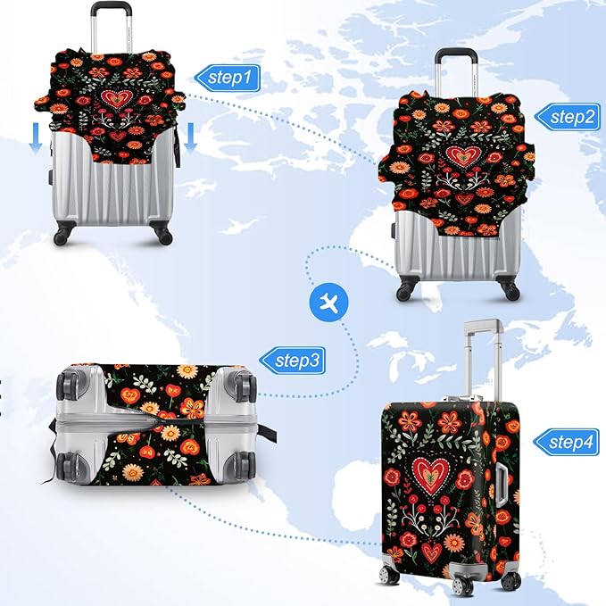 ANNA QUEEN Flowers Floral Travel Luggage Cover -Spring Stretchable Airplane Suitcase Protector Sleeve,Universal Washable Fit for 32-34 Inch Checked Baggage,Water Resistant Durable Luggage Protector