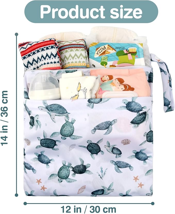 Wet Dry Bags 2-Pack with Cute Dolphin Print - Waterproof Travel Organizer for Swimming Pool Beach Gym Baby Cloth Diapers Swimwear with Dual Zippers