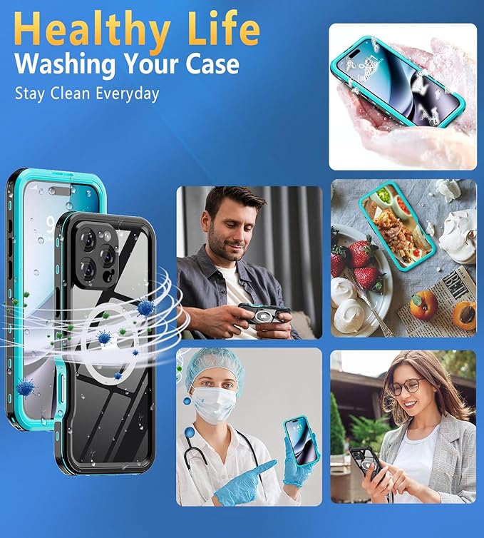 for iPhone 16 Pro Case Waterproof | Shockproof Dust Proof Phone Case Cover with Screen Protector - Blue