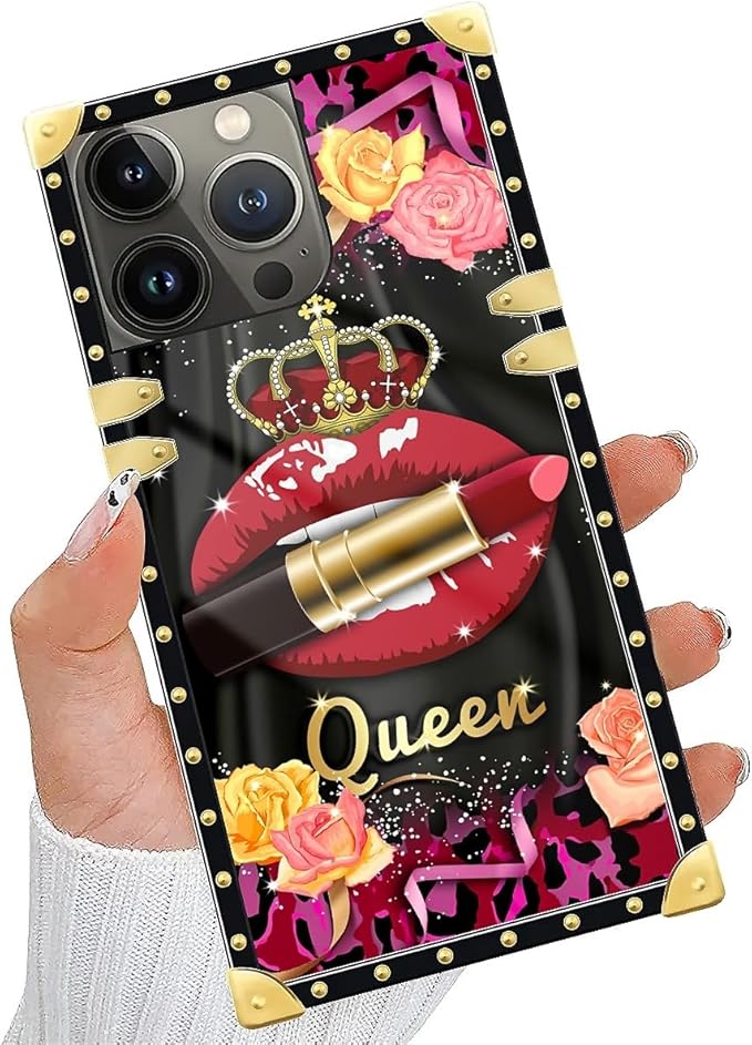 Compatible with iPhone 14 Pro Case, Queen Lip Crown Leopard Print Luxury Golden Decoration for Girl Women Soft TPU Shockproof Protective Hard PC Back for iPhone 14 Pro