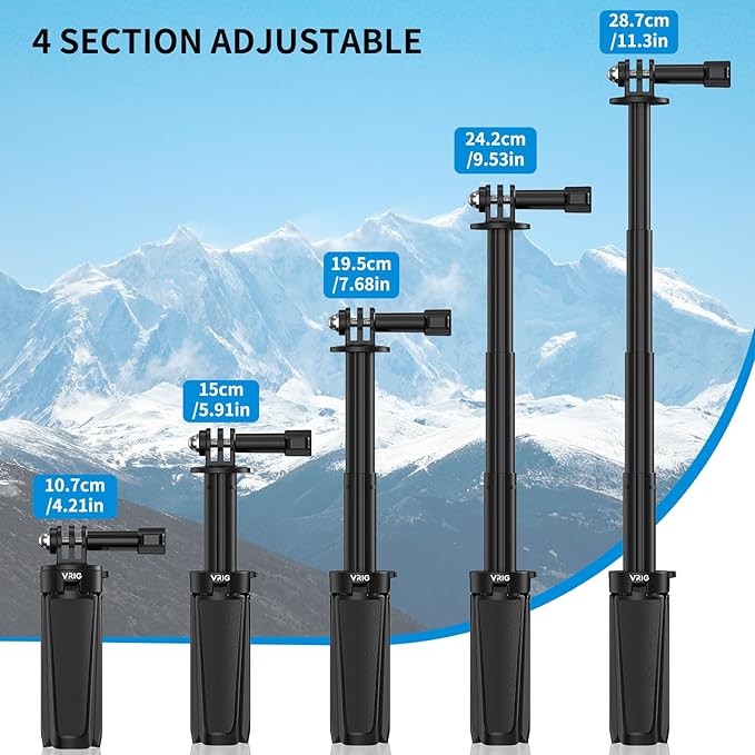 VRIG TP29 Extenable Mini Camera Tripod,Portable Small Handle Grip Desktop Webcam Selfie Stick Tripod for DJI Osmo Action 5Pro/4/3/AKASO Brave EK7000,Pole Tripod for Action Camera Hero 13 12 11 10 Max