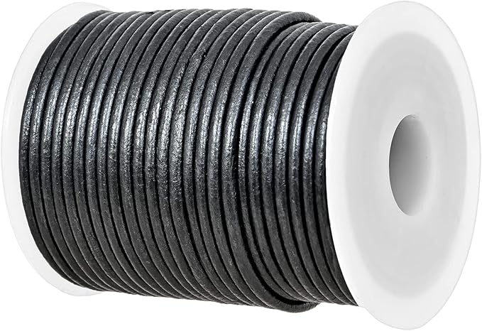 GENIQUE Real/Genuine Round Leather String Cord for Necklace, Bracelets, Jewelry, Kumihimo Braiding, DIY Projects (20 Metres) (2mm, Gunmetal Metallic)