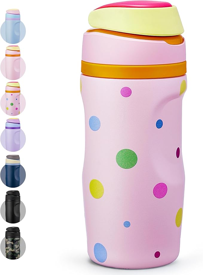 Fijinhom 16 oz Insulated Water Bottle,Stainless Steel Sports Water Bottle with Straw, Double Wall Vacuum Leak Proof, Cold for 24 Hours, BPA Free for Travel, Sport, Outdoor, Polka dot