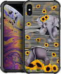 for iPhone X/Xs Case, Cute Little Elephant Sunflower White Line Art Pattern Made of Soft Silicone Hard Acrylic Shock Protection for iPhone X/Xs
