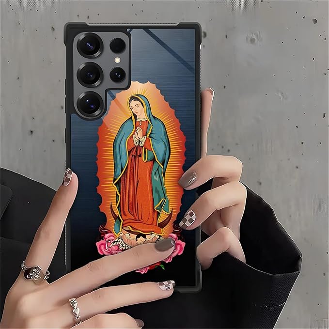 for Samsung Galaxy S25 Ultra Case,Graphic Design for Girl Boy Soft Silicone Hard Acrylic Shock Protection Designed for Samsung Galaxy S25 Ultra Red Virgen Guadalupe Pattern