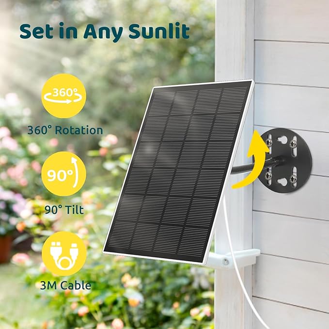 NETVUE Solar Panel for Bird Feeder Camera only, Type-C Charger, IP65 Waterproof for Outdoors, 3W Continuously Power Supply, 360° Swivel Bracket