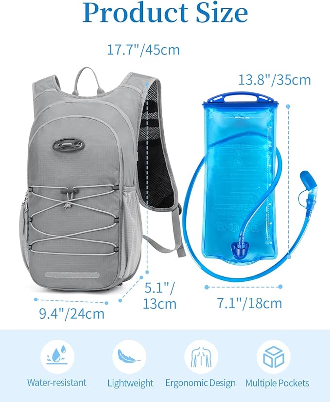Hydration Backpack with 2L Water Bladder, Hiking Water Backpack for Men Women with Phone Pocket and Helmet Holder