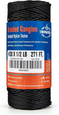 HONGDA Braided Black Nylon String, #30 Tarred Bank Line Twine, 271 Feet Black Tarred String for Gardening, Construction, Gear Tying, Jungle Survival