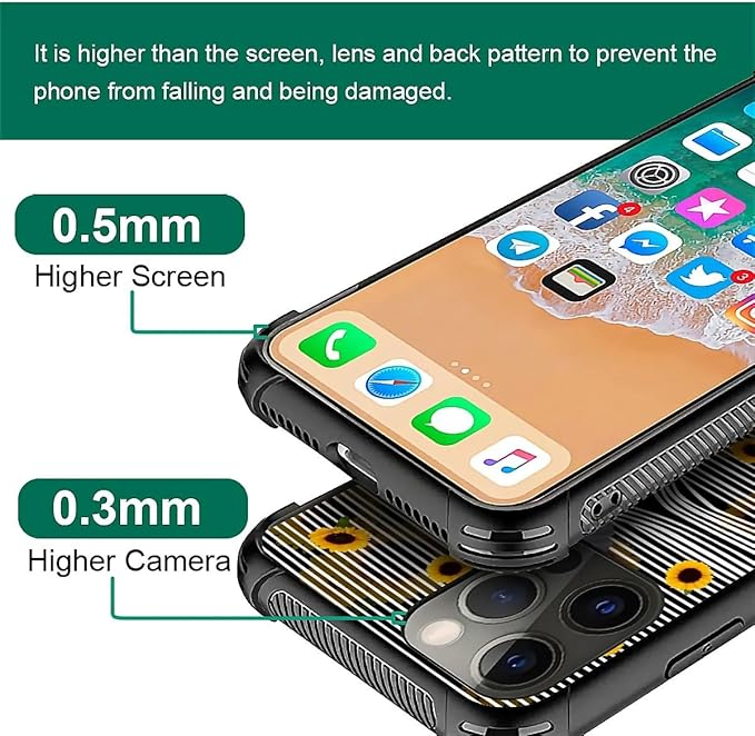 for iPhone 11 Pro Case, Cute Little Elephant Sunflower White Line Art Pattern Made of Soft Silicone Hard Acrylic Shock Protection for iPhone 11 Pro