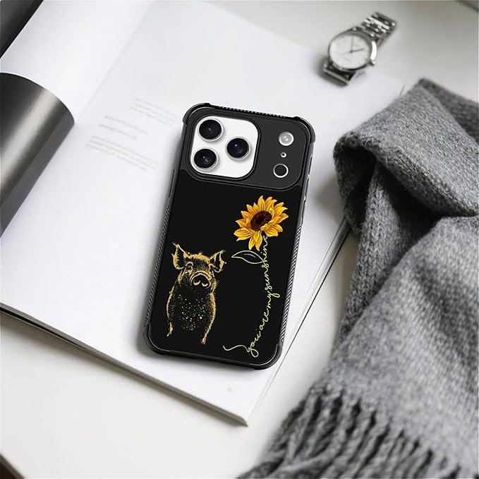 for iPhone 17 Pro Case,for MagSafe Graphic Design for Girl Boy Soft Silicone Hard Acrylic Shock Protection Designed for iPhone 17 Pro Pig Sunflower Yellow Sunshine Pattern