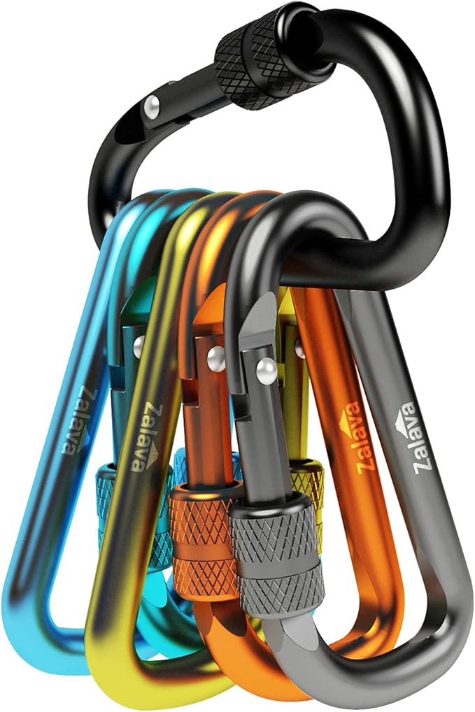 6PCS Carabiner Keychain, 2 inch Aluminum D-Clip Caribeener with Hook
