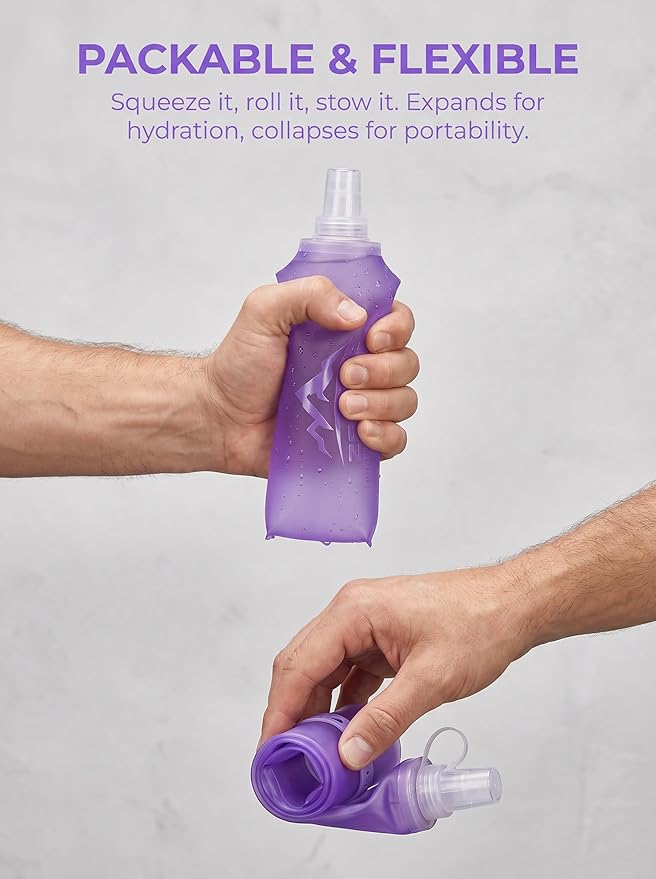 Zelvot Running Vest Soft Flask, BPA-Free 500ml Collapsible Water Bottle for Hydration Backpack, Folding Running Water Bottle for Marathon Hiking Cycling Climbing (Purple, 500 ML)