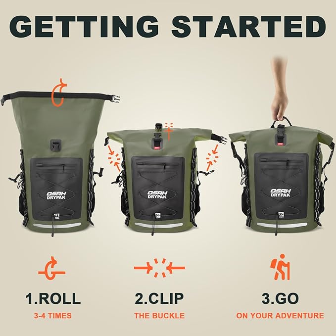 OSAH DRYPAK Waterproof Backpack Dry Bag 25L/35L/55L/85L – Heavy Duty Roll-Top Hiking Backpack Sack Keeps Gear Dry for Travel, Kayaking, Boating, Camping, Rafting and Fishing