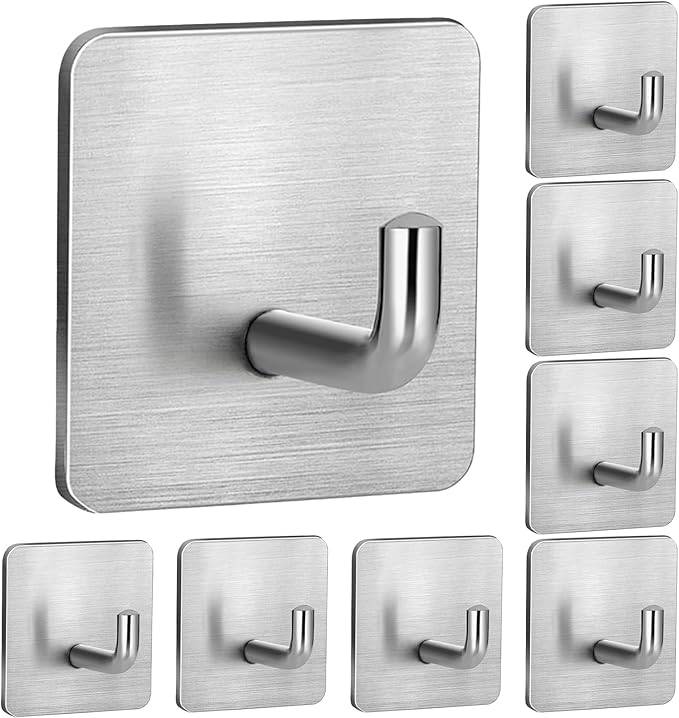 Emergency Fire Blanket Wall Hooks，Waterproof Stainless Steel Adhesive Hooks for Home Kitchen Bathroom Office and Outdoor (Silver, 8 Pack)