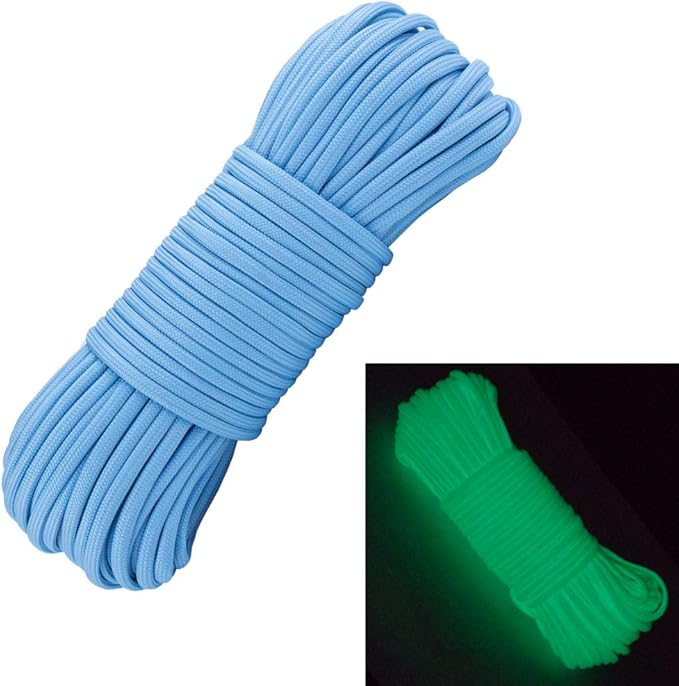 Glow in The Dark Zesty 550lb Paracord – 21 Strand Luminous Parachute Cord for Nighttime Outdoor Utility – 8 Colors and Length Options of 25', 50’, 100’, and 1,000’