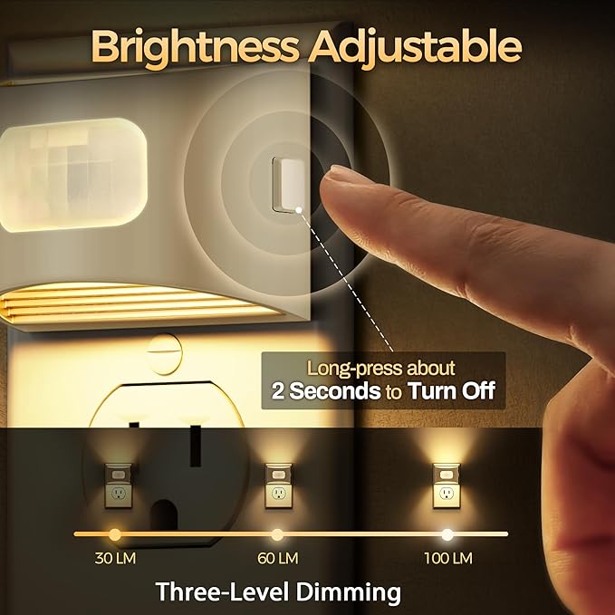 DORESshop LED Night Light[4 Pack], Night Lights Plug into Wall, Plug in Night Light with Motion Sensor, Dusk to Dawn Sensor, Nightlights for Adults, Bedroom, Bathroom, Hallway, White Cover