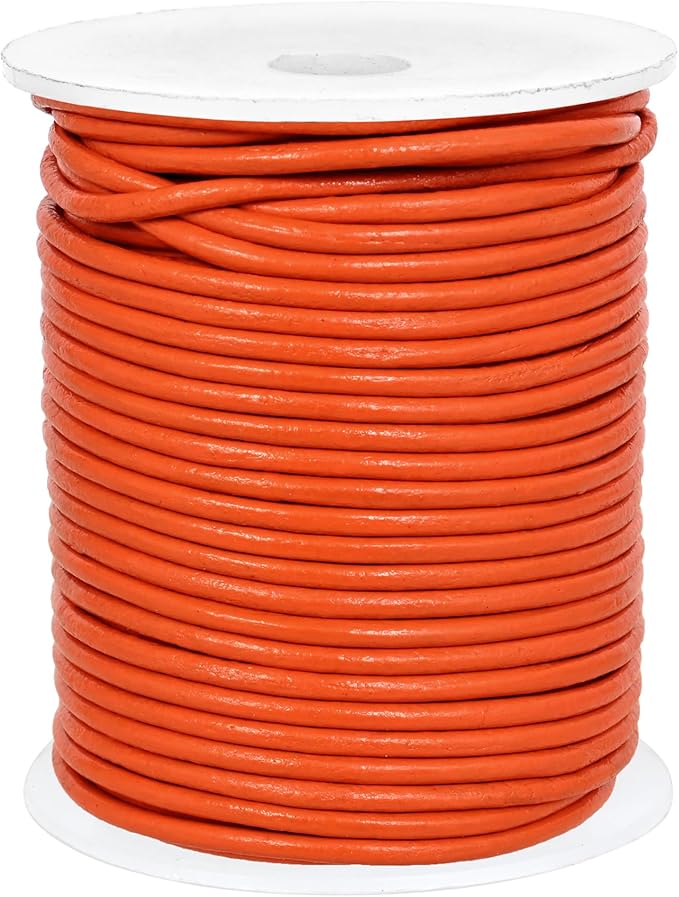GENIQUE Real/Genuine Round Leather String Cord for Necklace, Bracelets, Jewellery, Braiding (Orange, 2mm)